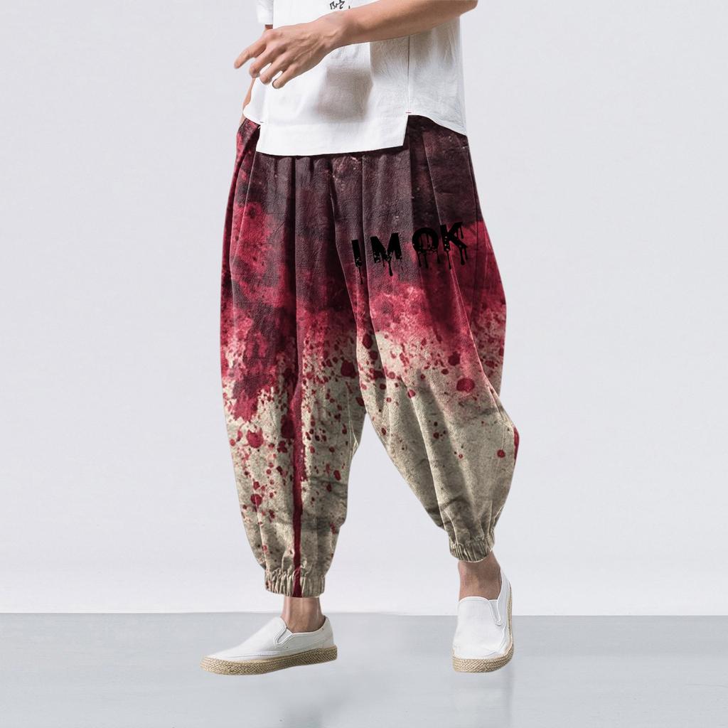 Halloween-Print - Lässige Weitbein-Hose, Herren Lässige Loose-Fit-Hose