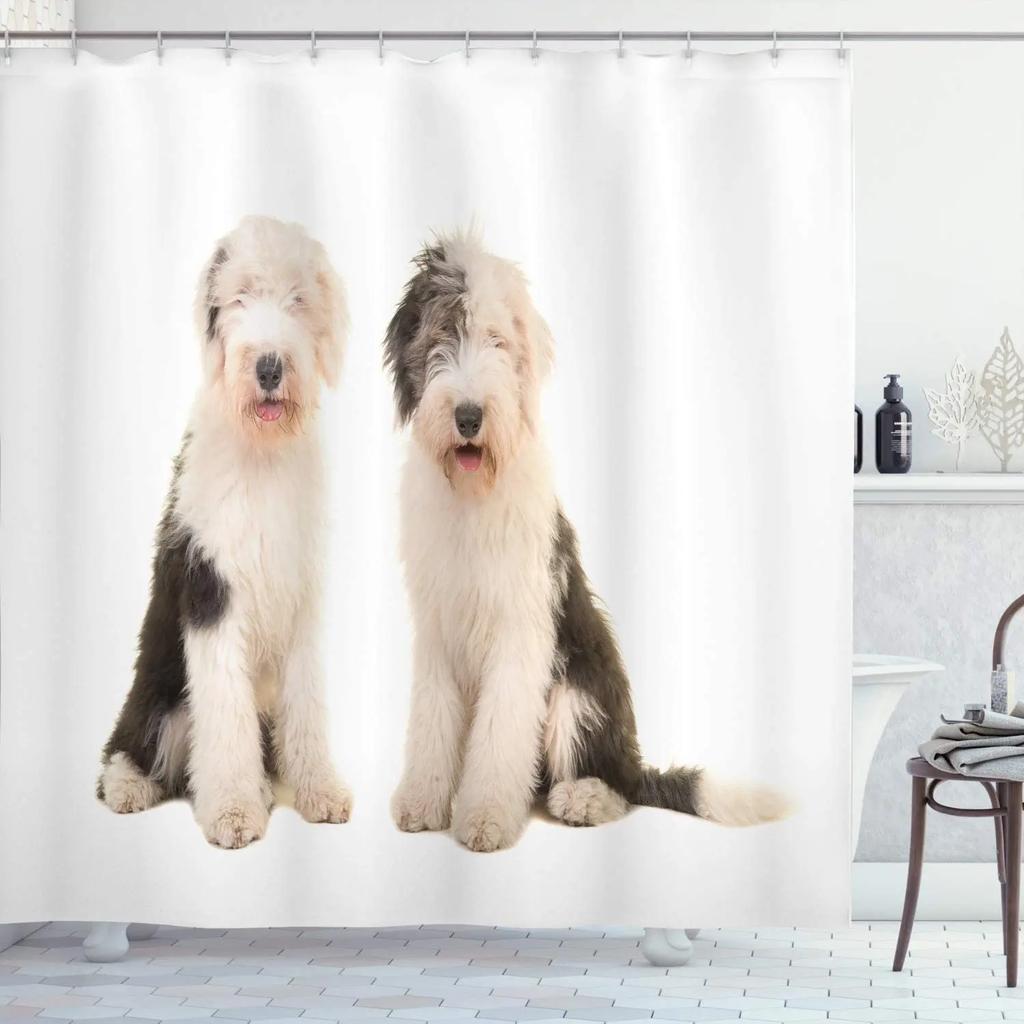 Waterproof Bathroom Shower Curtains Funny Animals Dog Bulldog Pet Pattern 3D Printing Fabric Bath Screens Hanging Curtain Decor