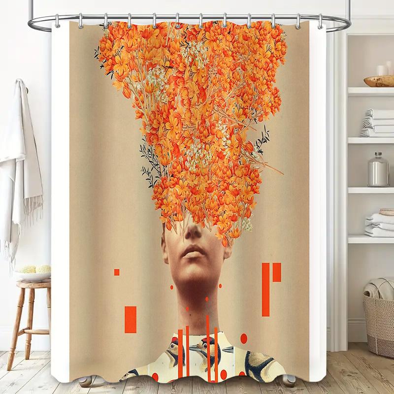 Boho Shower Curtain Nature Floral Forest Trees Botanical Washable Bathroom Decor Vintage Farmhouse Modern Aesthetic Wall Art