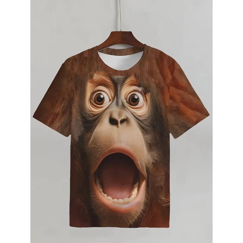 Herren 3D Gorilla Print T-Shirt Kurzarm T-Shirt Atmungsaktives Polyester Rundhals Casual Streetwear Oberteil