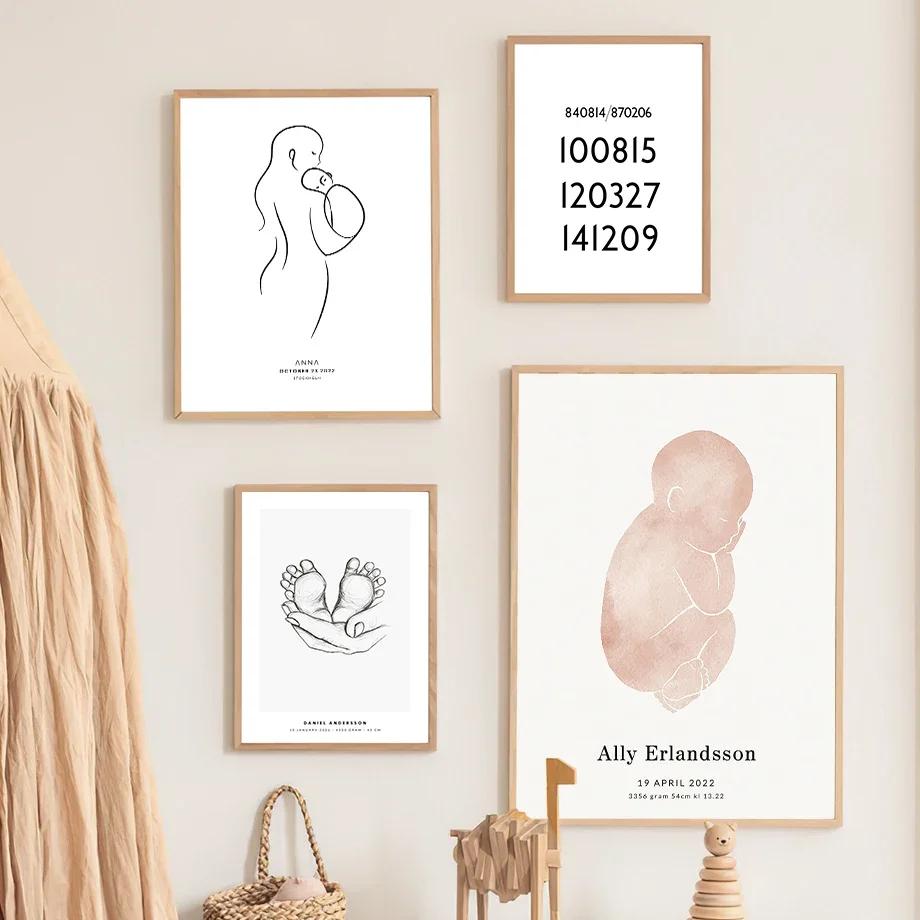 New Baby Footprints Date Birth Baba Mama Customized Wall Art Print Canvas Painting Posters for Living Room Modern Home Decor