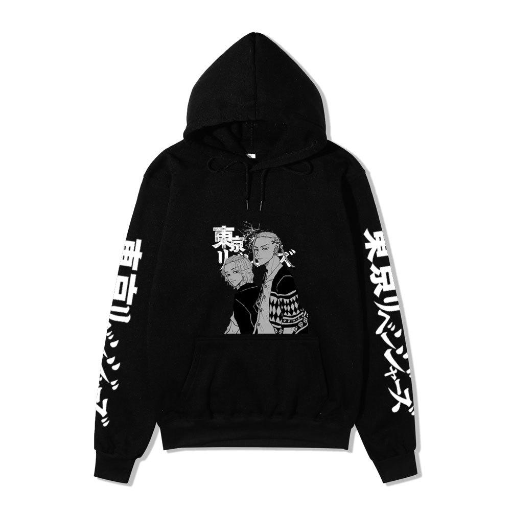 Tokyo Revengers Two Characters Unisex Fleece Hoodie Autumn Winter Black White Manga Print Long Sleeve Anime Pullover Sweatshirt
