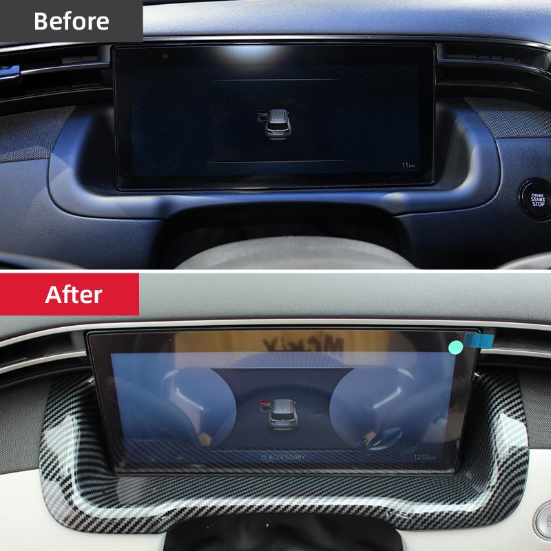 Carbon Fiber Car Dashboard Display Screen Trim Dash Board Panel Frame Strip For Hyundai Tucson Nx4    Hybrid N Line