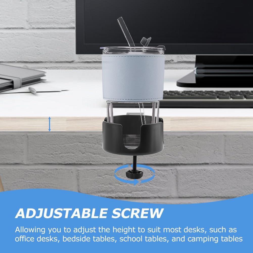 Desk Cup Holder Clamp W/Desk Hook,Large Anti-Spill Cup Holder Clamp, Easy to tall Table Cup Holder,Desk Drink Bottle Holder for Coffee Mups,Water