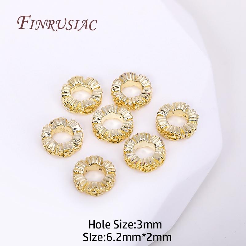 

6.2x2mm 18K Gold Plated Brass Spacer Beads, Delicate Lace Pattern Flat Spacer Beads For DIY Bracelet Necklace Making Wholesale 10 pcs