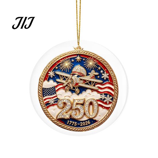 Office Christmas Holiday Decor 250th Anniversary Acrylic Hanging Ornament, Double Side Printed Festive Indoor Outdoor Seasonal Ornament for