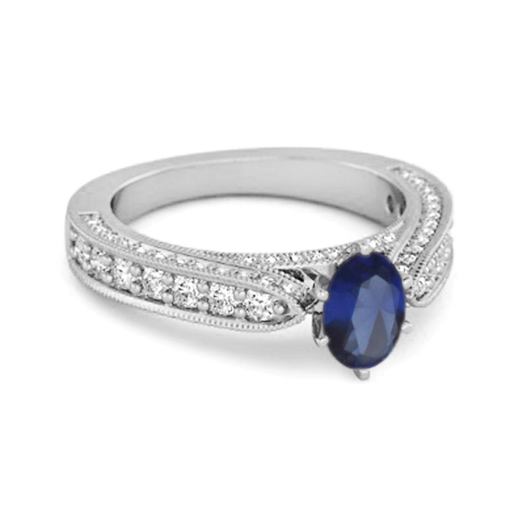 Blue Sapphire Tapered Five- 925 Stone Ring - 925  Sterling Silver