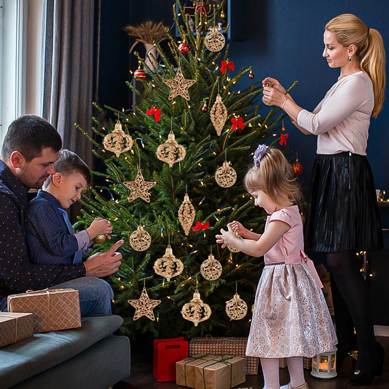 4/8 Stück Weihnachtskugel-Ornamente Gold Hohlstern Anhänger Weihnachtsbaum Hängende Dekoration für Zuhause 2026 Neujahr Navidad Geschenke