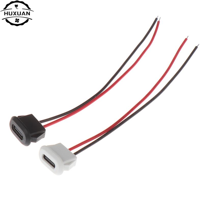 1pc 2 Pin USB-C Type Waterproof USB Connector Direct Compression Female Base Female Socket Charging Interface With Welding Wire
