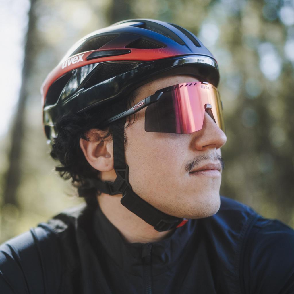 Sports Sunglasses UV400 Mirror Lens Pace Stage Black Matte [Uvex] Anti-fog Cycling/Running/Outdoor (Red)