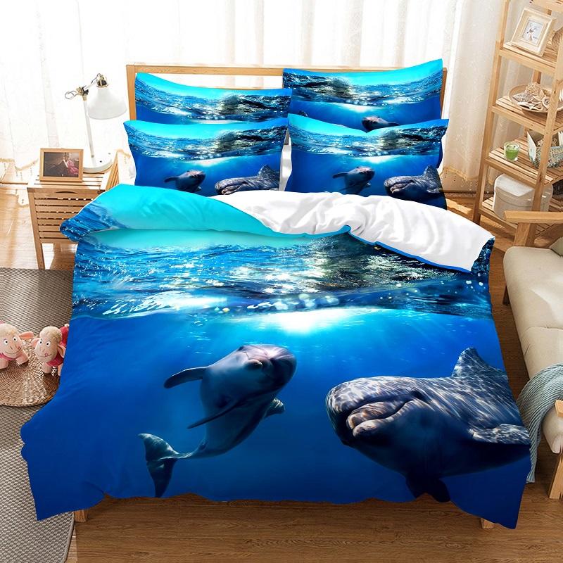 

Пододеяльник с изображением дельфина, комплект постельного белья с 3D-цифровой печатью, модный дизайн, покрывало, комплект постельного белья UK Single 135x200cm&set
