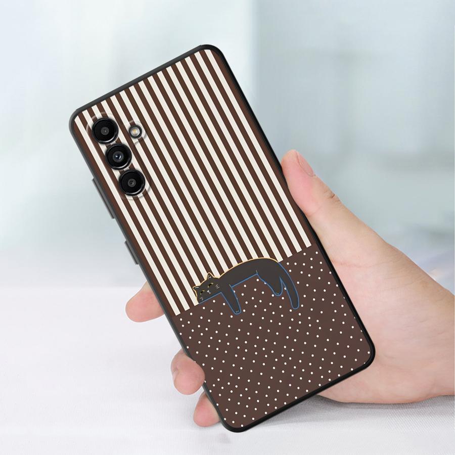 Case for Samsung Galaxy A57 A24 A53 A35 A55 A73 A51 A25 A37 A22 A32 A26 A23 A52 A36 Phone Cover A71 A72 Cartoon Grid Cat