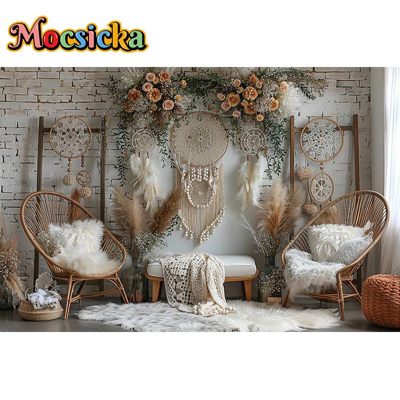Mocsicka Photography Background Indoor Floral Boho Decor Baby Shower Maternity Adult Kids Art Portrait Backdrop Photo Studio