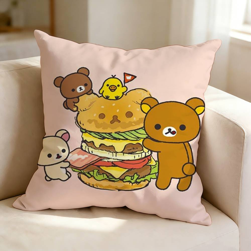 RRilakkumaa Bear Cute Pillow Case Square DoubleSided Sofa Cushion Cover Bedroom Bedside Pillow