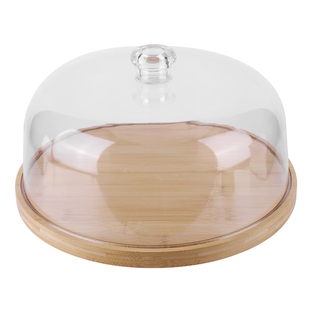 Wood Cake Plate with Clear Dome Lid Wooden Cake Display Stand Wooden Pedestal Stand for Cheese Chips Fruit Platter