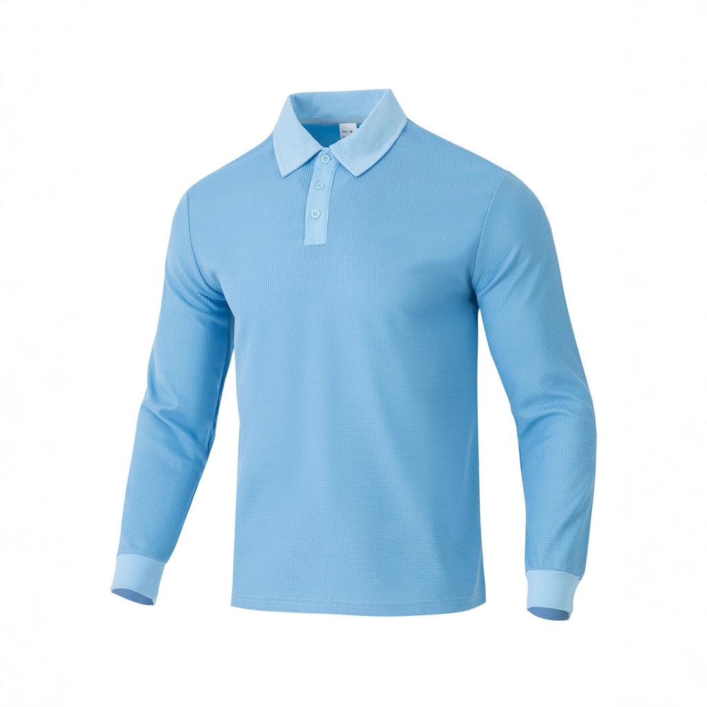 Plain-coloured men’s polo shirt with a turn-down collar and long sleeves