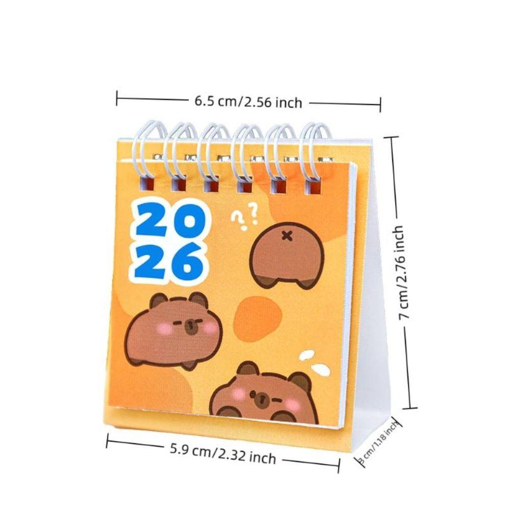 2026 Capybara Mini Desk Calendar Cute Office Standing Flip Calendar Decorative Student Student Stationery Supplies Accessories