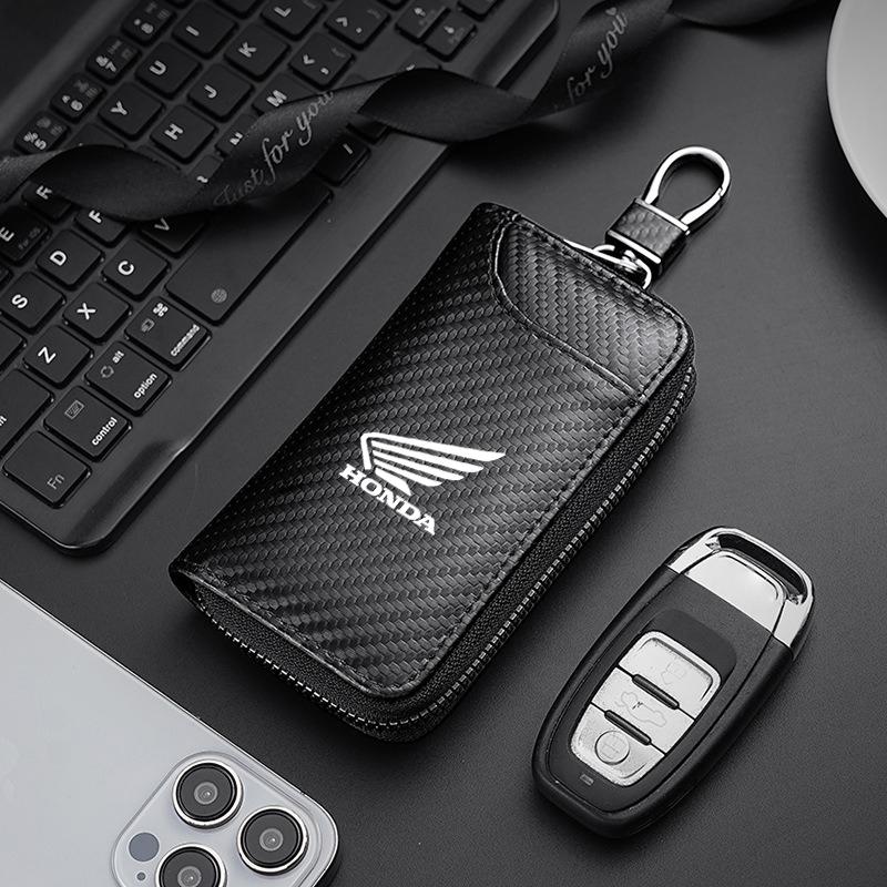 Carbon Fiber Keychain Unisex Key Bag Multifunction Organizer Wallet Holder For Honda CB400 CB650F CBF CBR250RR CRF SH300 NC750 FL3
