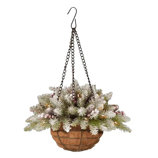 

Christmas Hanging Baskets Pre-Lit Artificial Basket with LED Lights Pine Cones Berries Winter Outdoor Planter for Outside Porch Front Door Decor 1pc C