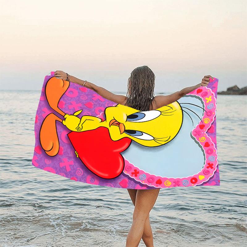 1pc Tweety3 Beach Towel, Beach and Seaside Swimming Pool Equipment, Fashion Pattern, Rectangular, Travel Essentials