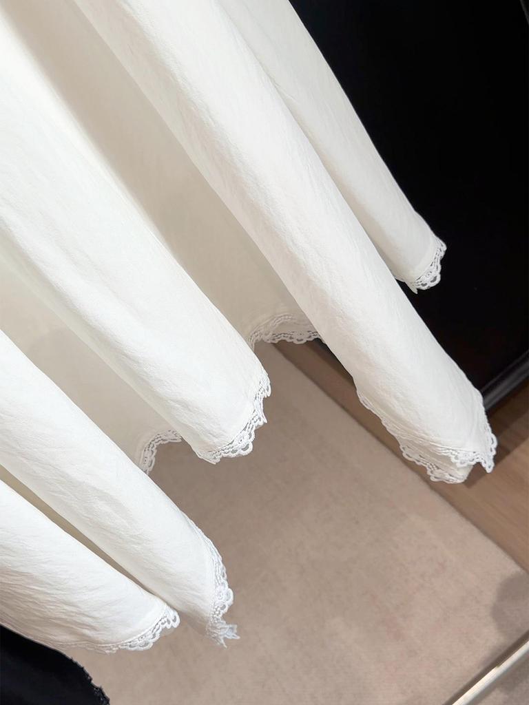 Spring 2026 Women's Retro Lace Hem A-line Skirt - High Waist, Irregular, Slimming Design