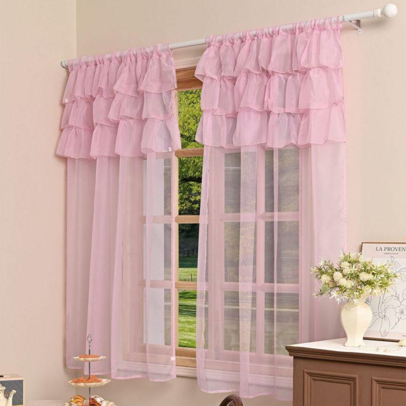 2pcs Sheer Lace Curtains with Pleated Ruffles Gauze Curtain