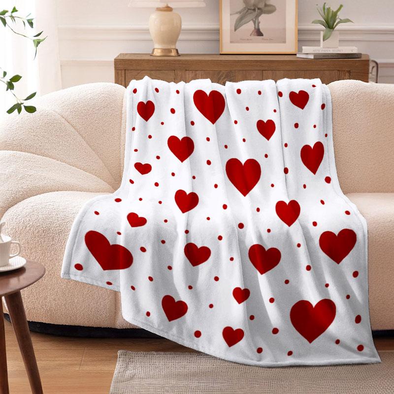 Cozy Heart Pattern Flannel Blanket - Suitable for Sofa, Bed, Office | Perfect Valentine's Day Gift, Christmas and Halloween
