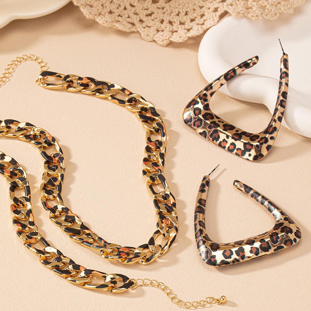 European and American Trend Geometric Triangle Retro Sexy Simple Temperament Stud Earrings Necklace Bracelet Set