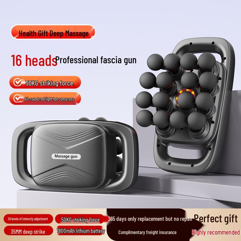 16-Head LCD Fascia Gun: High-Frequency Muscle Relaxation Massager for Waist and Back