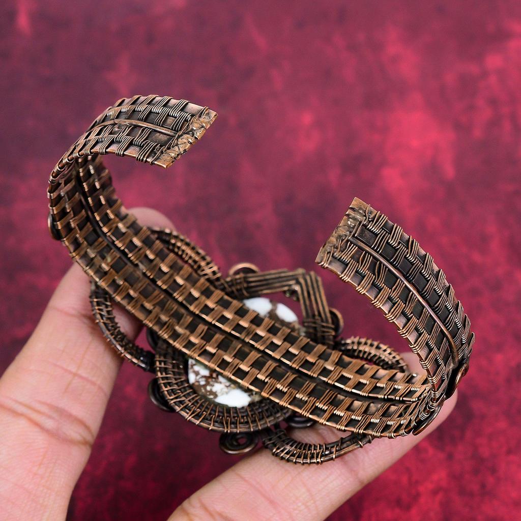 Wild horse magnesite cuff bracelet adjustable bangle copper wire wrapped gemstone cuff bracelet handmade copper wire jewelry wedding gifts