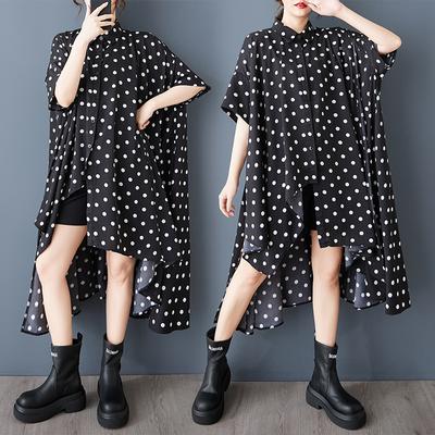 DIMANAF 2025 Grote Maten Nieuwe Zomer Blouse Korte Mouw Casual Lange Shirts Dames Losse Tops T-shirts Polka Dot