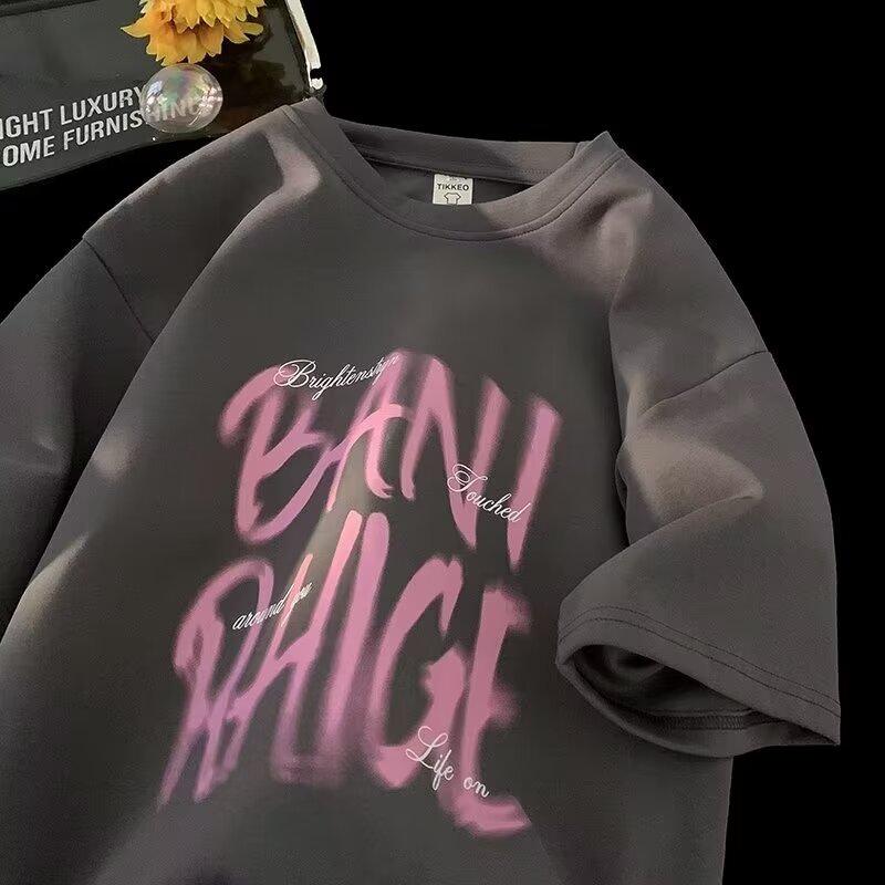 

Новая летняя футболка с короткими рукавами для мужчин, тренд в корейском стиле, простой топ с короткими рукавами, свободная повседневная брендовая футболка в гонконгском стиле 5XL темно-серого