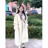 Petite Women's Korean-Style Fleece-Lined Gray Wool Coat for Fall/Winter