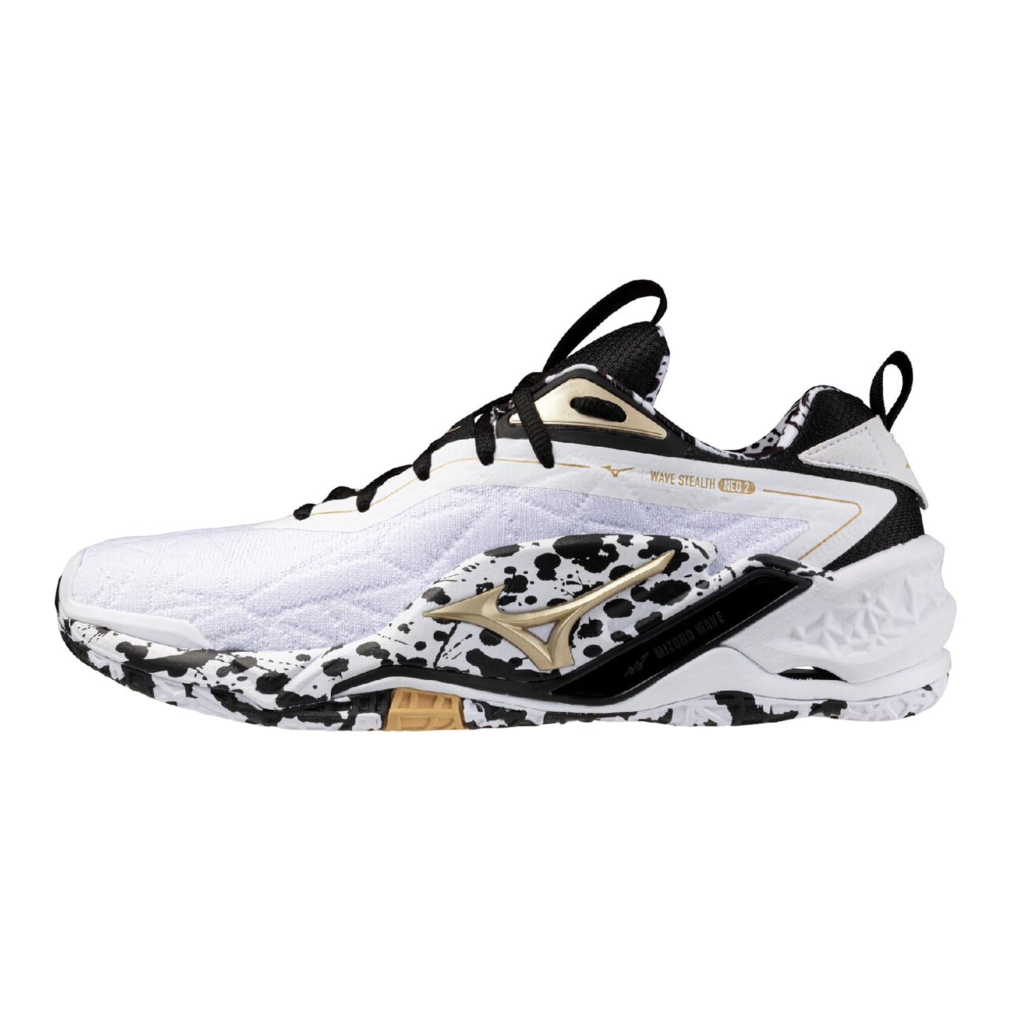Mizuno Теннисные кроссовки Wave Stealth NEO 2, черные, белые и оранжевые, размер 28,5 см, 2E