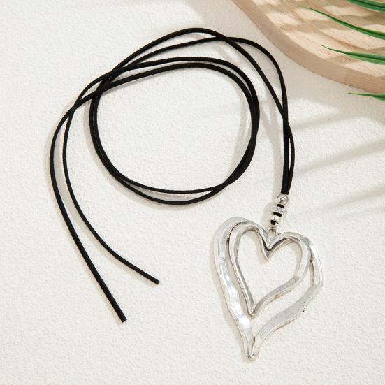 Heart Necklace for Women Double Hollow Heart Long Rope/Chain Necklace for Valentine's Day Birthdays Anniversaries Gift
