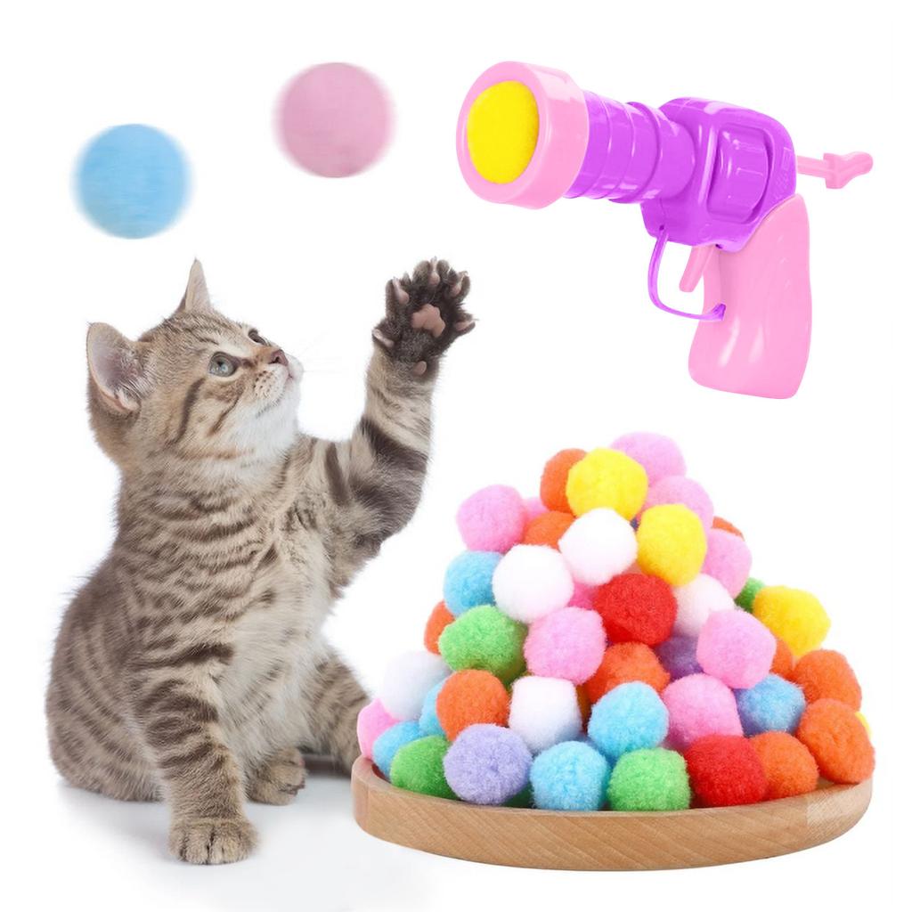 Cat Ball Ejector, 100Pcs Cat Toy Balls And 1Pc Cat Ball Ejector, Silent Plush Elastic Cat Ball Toy, Interactive Cat Toys For Indoor Cats Toys