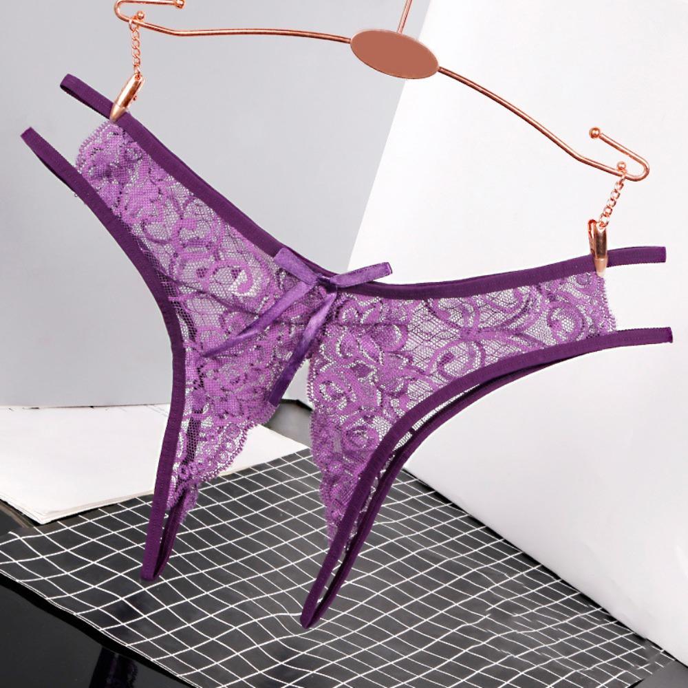 Low-waist Lace Seamless Panties Open Crotch Women's Thong Breathable Mesh Lace Briefs  Female