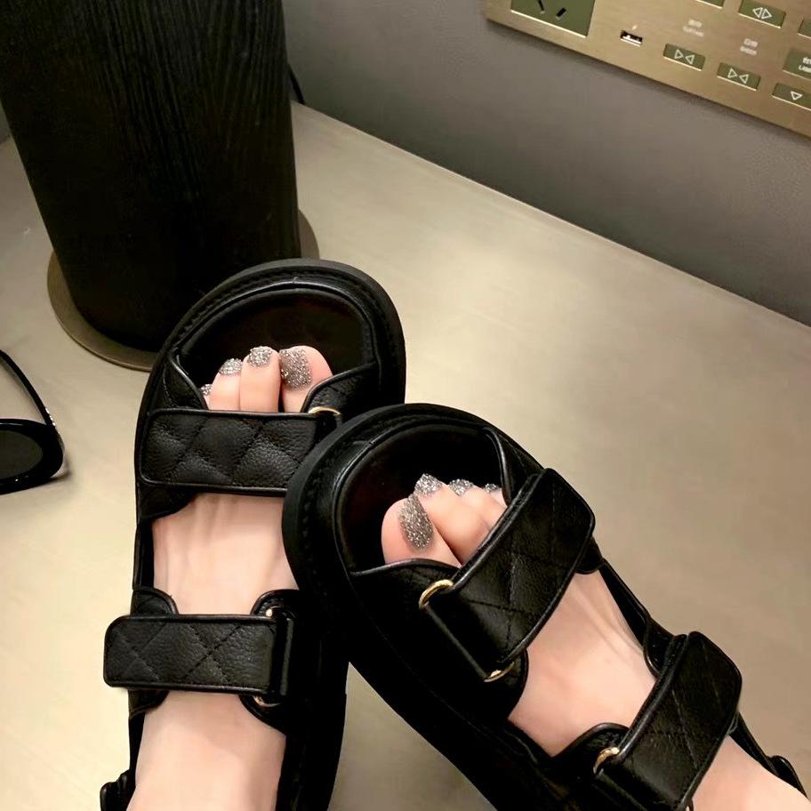 Cowhide Version~ Versatile and Not Tired Feet Velcro Leather Platform Sandals Women's Summer High-end Roman Muffin Sandals