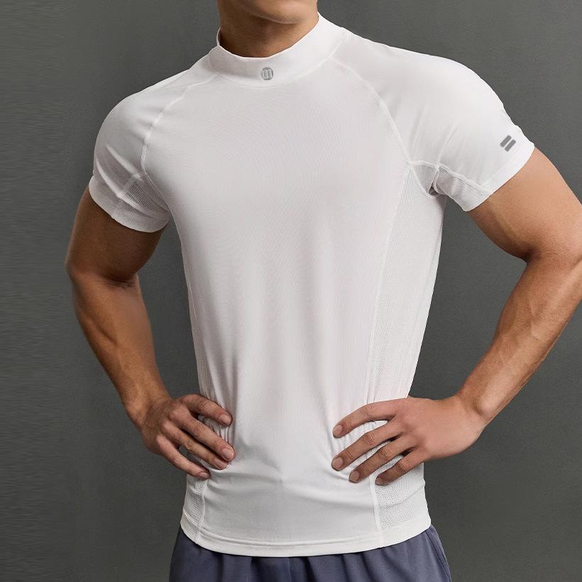 

High-Collar Mesh Fabric Short-Sleeve T-Shirt for Running & Training L