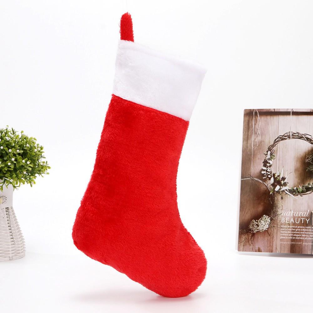 Red Plush Christmas Stockings with White Trim - New Design