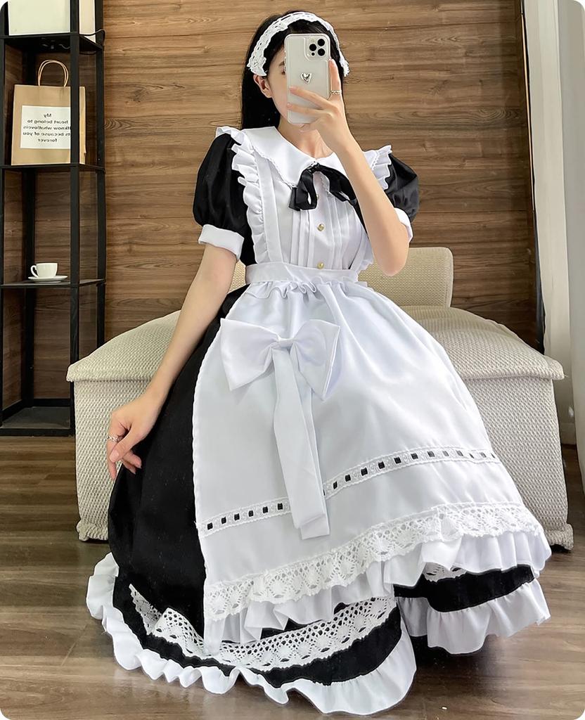 Maid British Long Short Plus Maid Coffee Costume [NOKIJP] Costume, Cosplay, Style, Lace, Ribbon, Sleeves, Sleeves, Lace, British, Halloween,