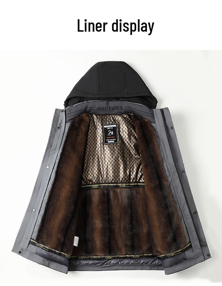 Men's Middle-Aged & Elderly Plus Velvet Warm Winter Down Jacket with Goose Down Liner