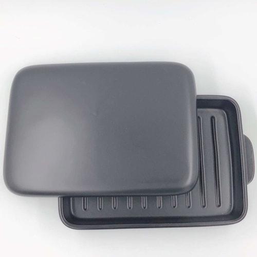 Sento Senga Grill Pan and Plate, Banko Ware, Black, Ceramic, with Lid, Fish Grill, Grill Roaster