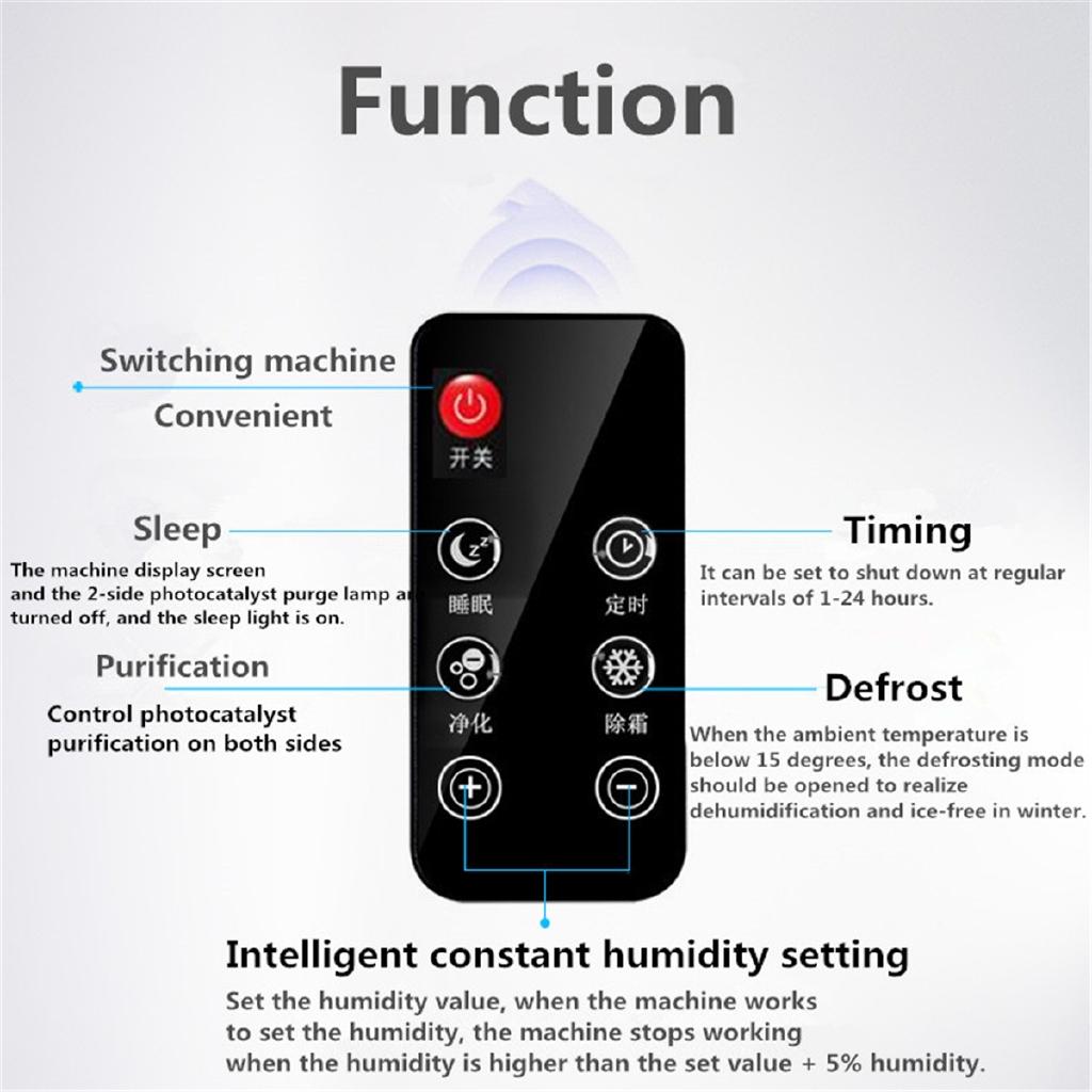 90W Mute Dehumidifier Moisture Absorber Indoor Dryer Air Basement LED Smart Touch Remote Control Timing External Water Pipe
