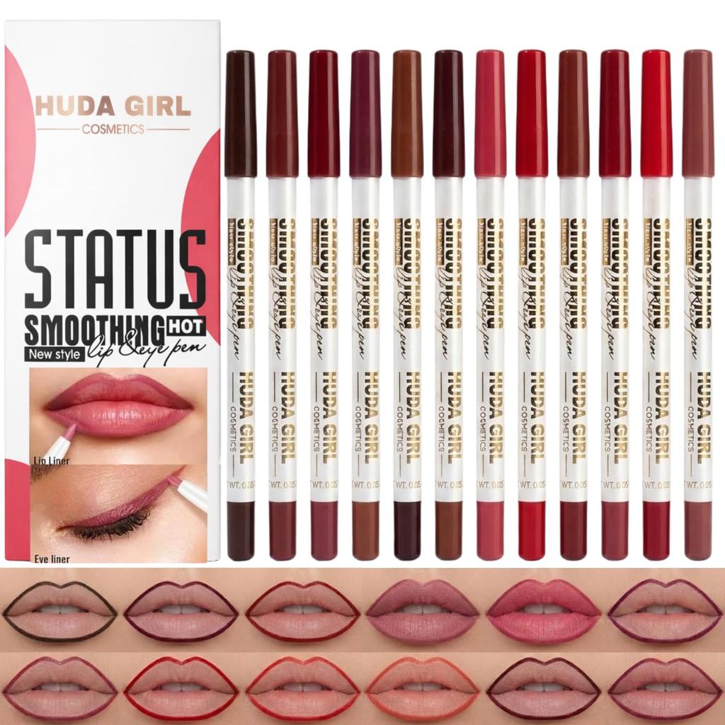 HUDA GIRL Lip Liner Pencil Set for Women and Girls, Soft Waterproof Smooth Lipliner, Non-Drying Matte Finish, Eye Liner Waterproof, Colour Pencil S