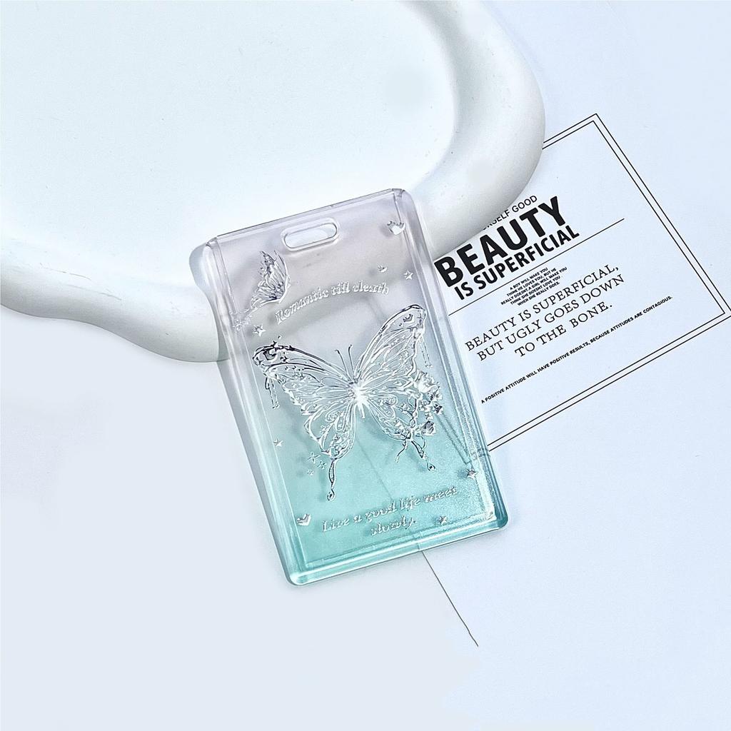 Transparent Photocard Holder Kpop Idol Card Holder Cute Butterfly Slider Design Protective Case Student Backpack PendantKeychain