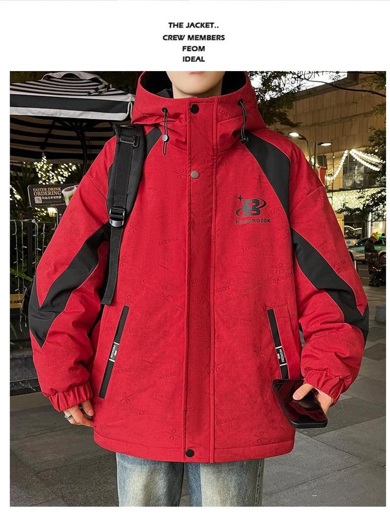 Men's Autumn/Winter Hooded Parka - Thick Velvet, Warm, and Loose-Fit for Teens Outdoor Cold Protection