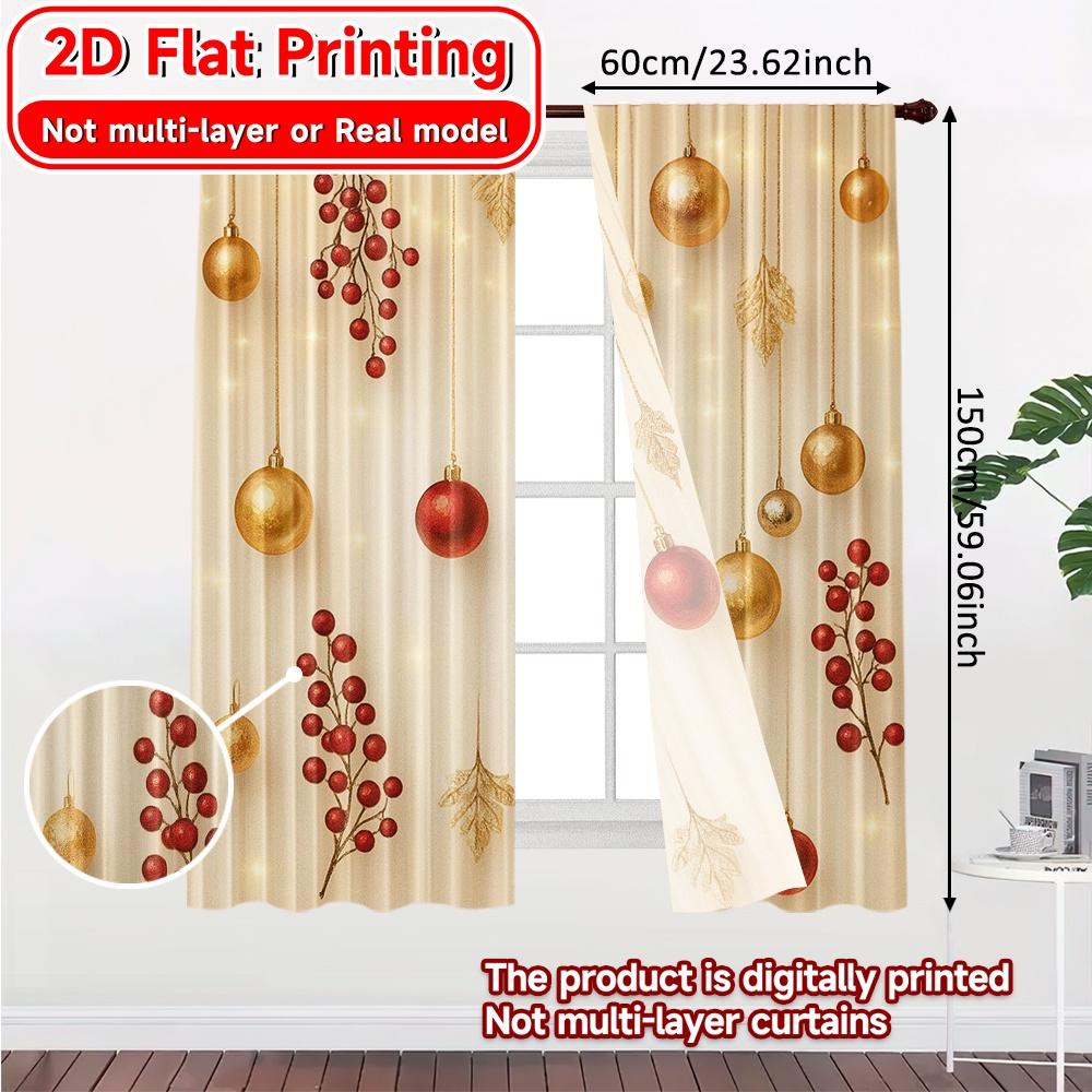 2D Flat Printing  2pcs Festive Elegance(2) Modern Fashionable Curtains Machine Washable Fabric Curtains Decorations For Home