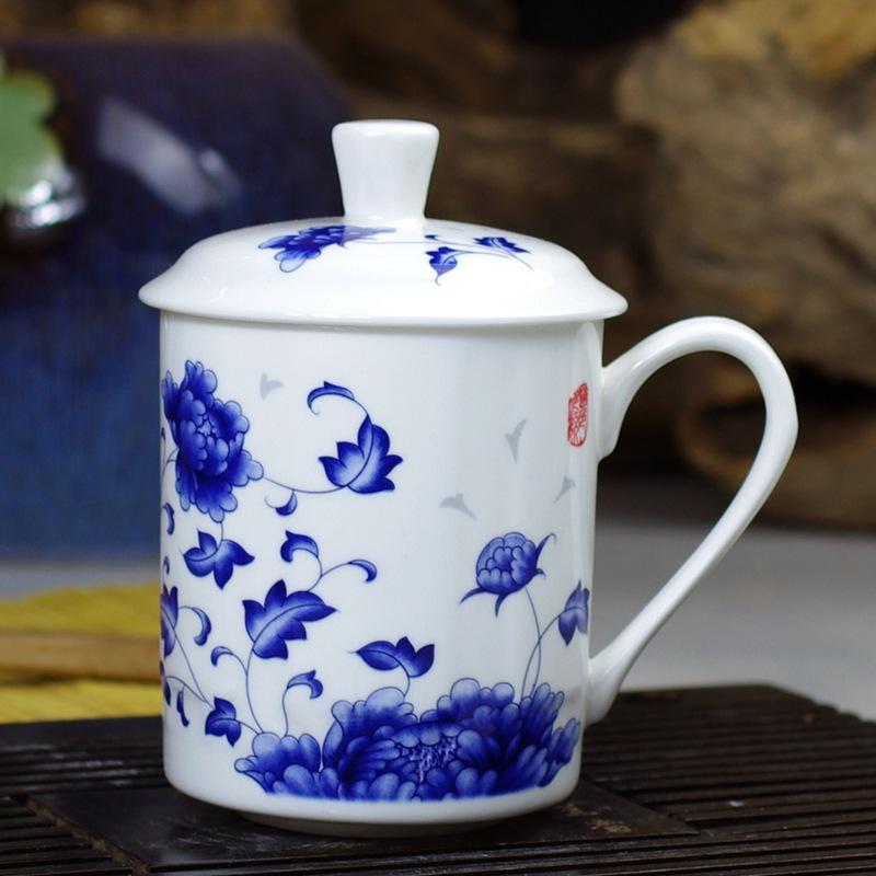 Jingdezhen Bone China Tea Cups with Lids, Conference Cups, Ceramic Water Cups, Office Cups, Gift Cups, Jing-style Cups