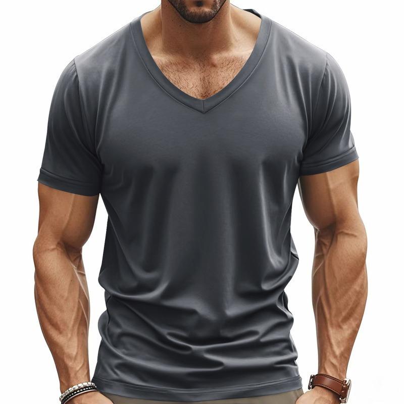 T-shirt Homme Style Américain Col en V Séchage Rapide Respirant Décontracté Sport Manches Courtes Homme
